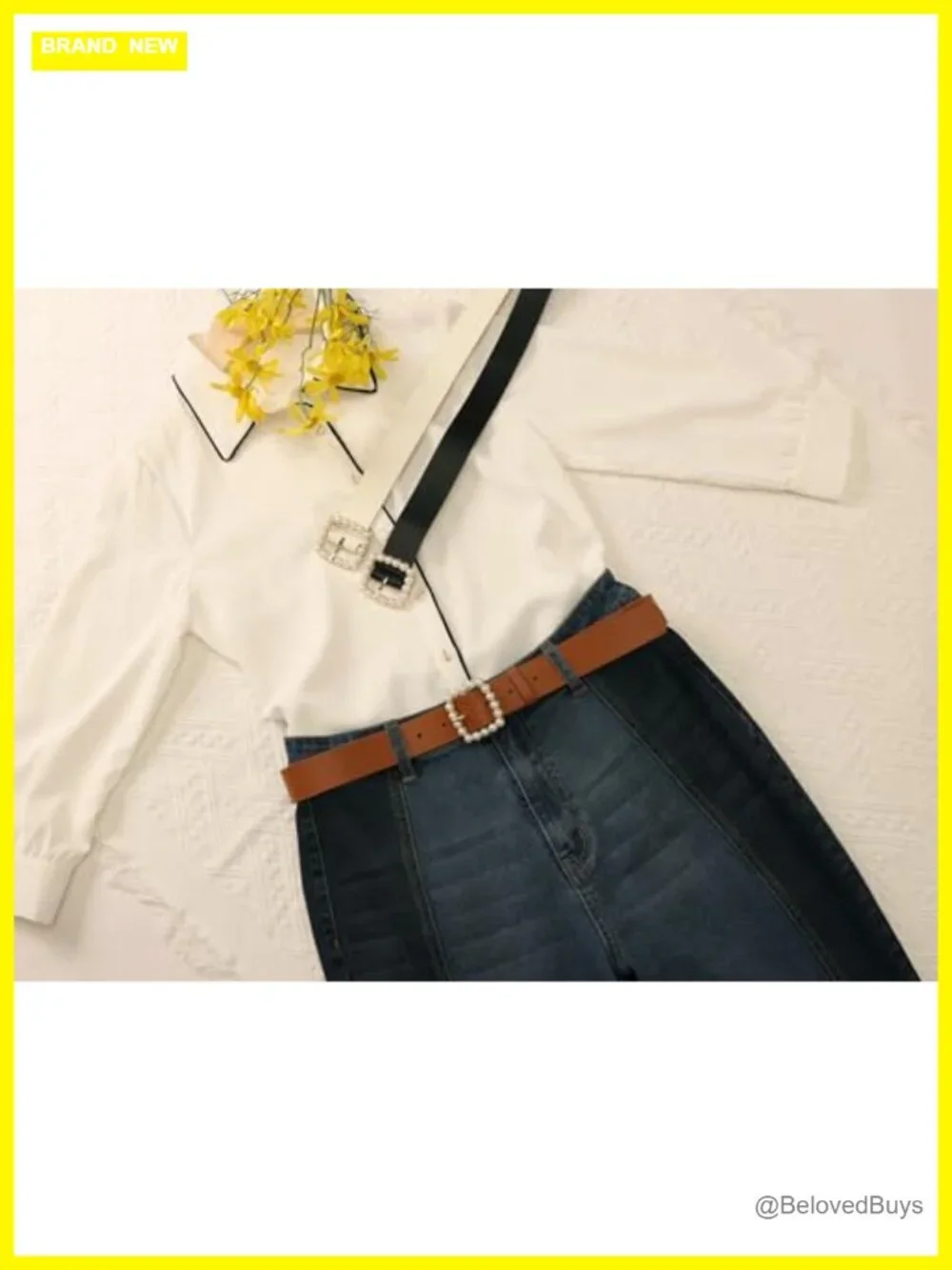 Faux Leather Pearl Buckle Belt 1.2